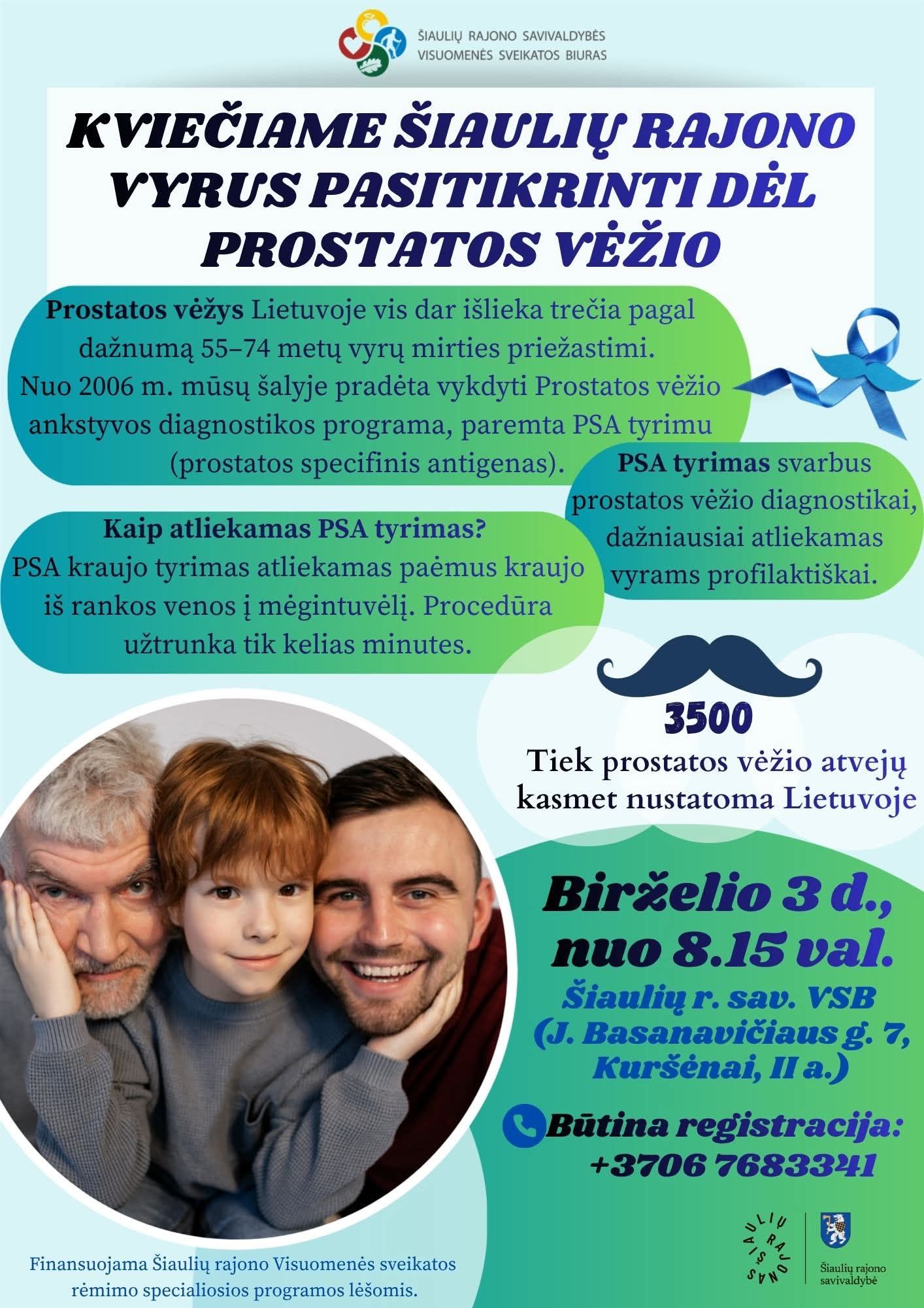 Šiaulių rajono vyrai kviečiami nemokamai pasitikrinti dėl prostatos vėžio