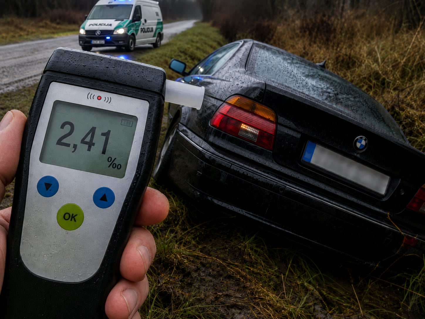 2,41 PROMILĖS IR BMW GRIOVYJE: ŠĮKART GIRTAI VAIRUOTOJAI NET GRIOVYS „PAGALVĘ PAKIŠO“