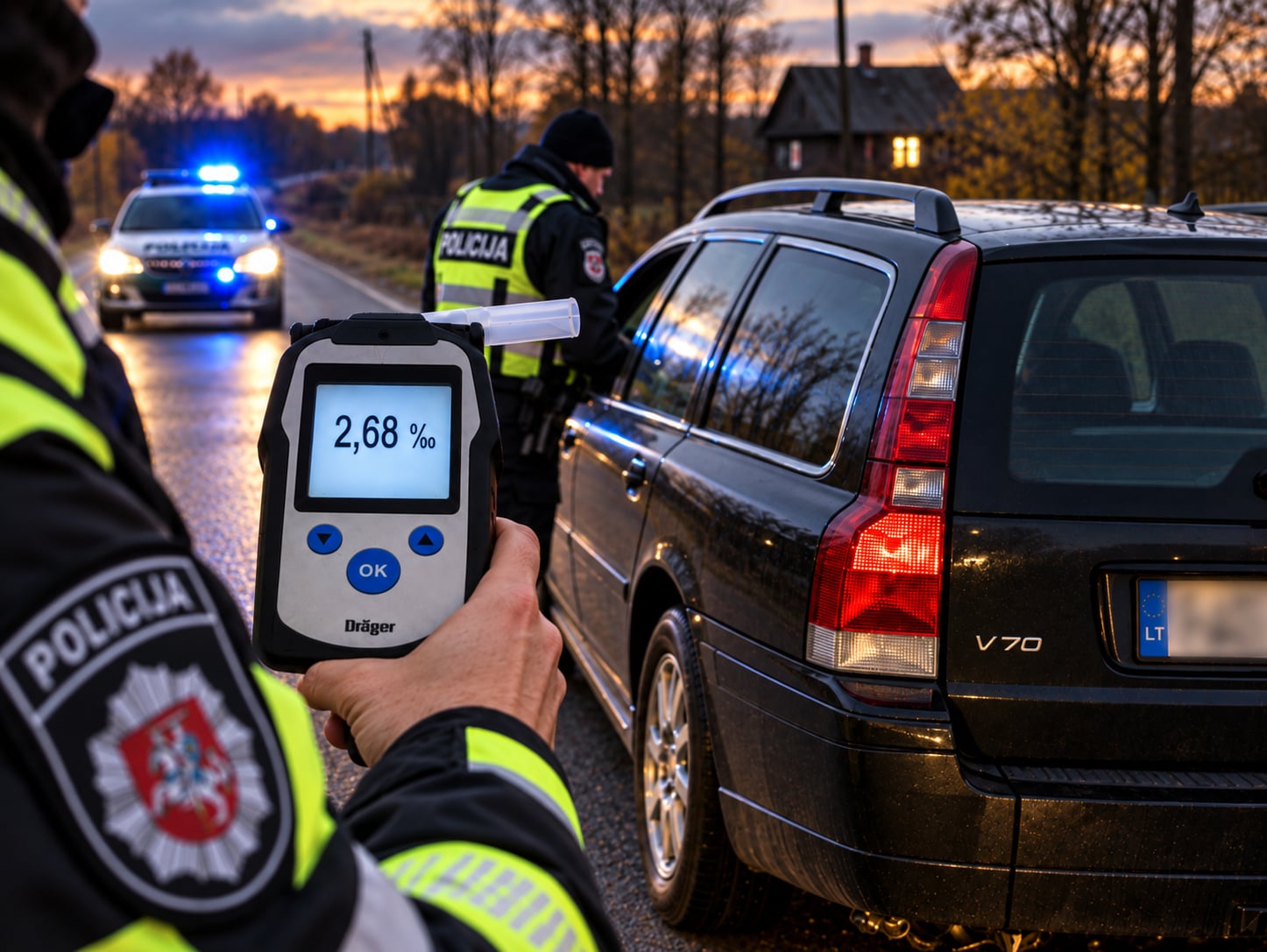 GIRTUMO REKORDAS ŠIAULIŲ RAJONE: UOSUPIO KAIME PRIE „VOLVO“ VAIRO – 2,68 PROMILĖS